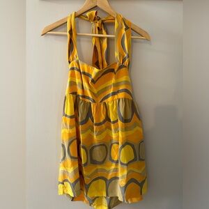 Anthropologie Vera Neumann La Paz Retro Yellow Print Halter Top Size 6